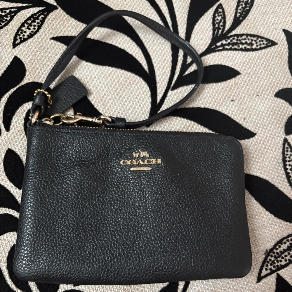 Coach Pebbled Black Leather Wristlet